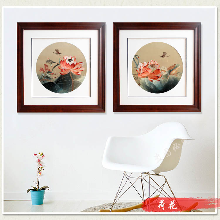 蜀绣精品 荷花 客厅卧室走廊装饰画 纯手工刺绣成品卧室挂件图片