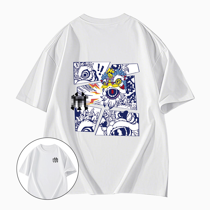 MY百搭宽松圆领短袖T恤醒狮国潮情侣夏季男女款休闲上衣纯棉宽松