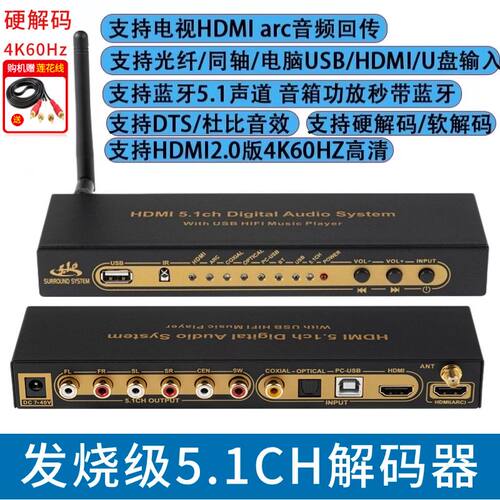 HDMI转5.1声道ARC蓝牙U盘解码