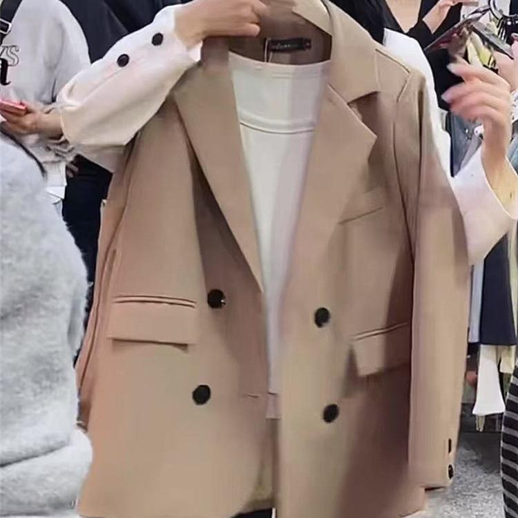 韩版小西装风双排扣纯欲风小个子上衣气质款职业装外套女大码百搭