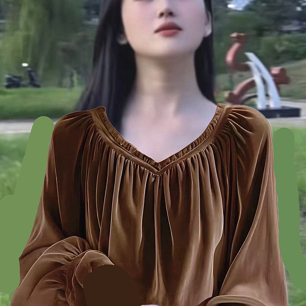 法式金丝绒衬衫女长袖V领