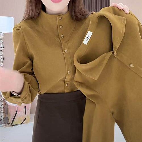 港风立领气质衬衫女士衬衣