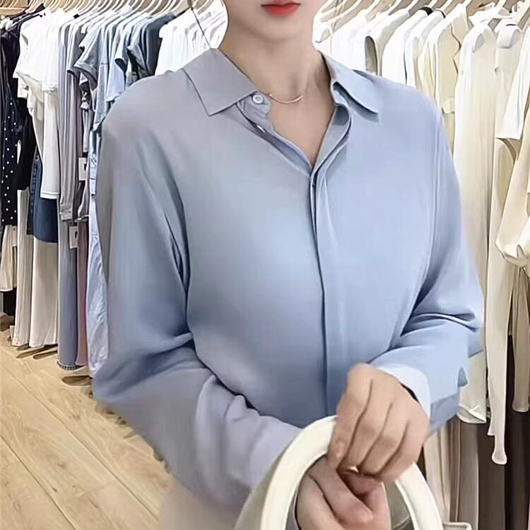 高端缎面衬衫春秋长袖职业