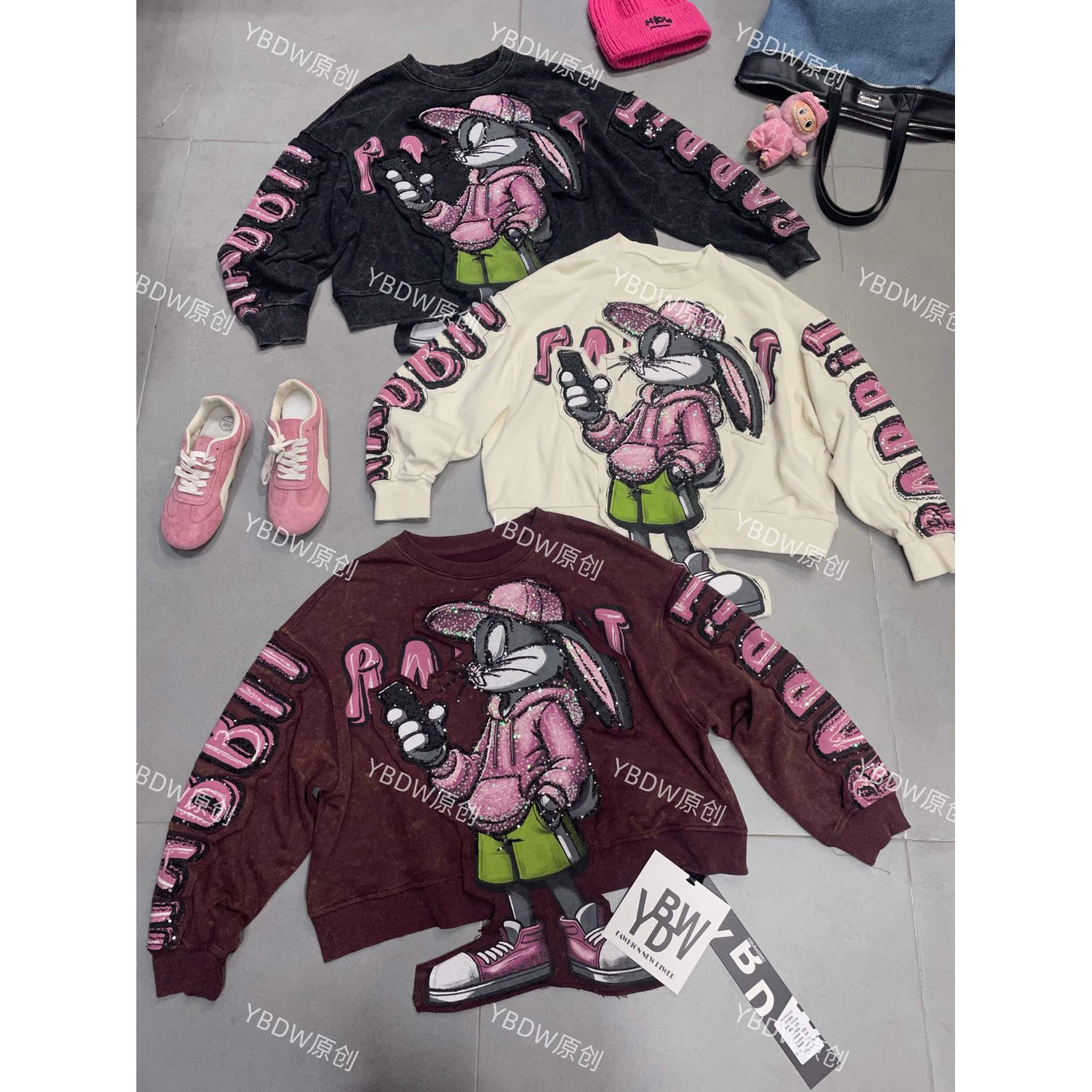 欧货潮牌重工卡通兔八哥卫衣