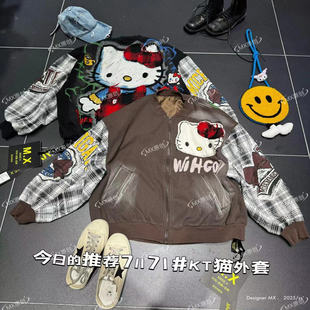 MX欧货潮牌重工纽扣水洗薄款欧美风米奇短外套落肩袖韩版上衣