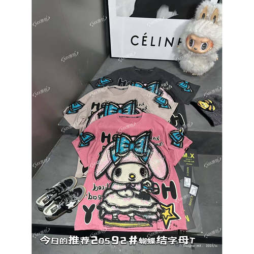 新款重工蝴蝶结字母T宽松百搭