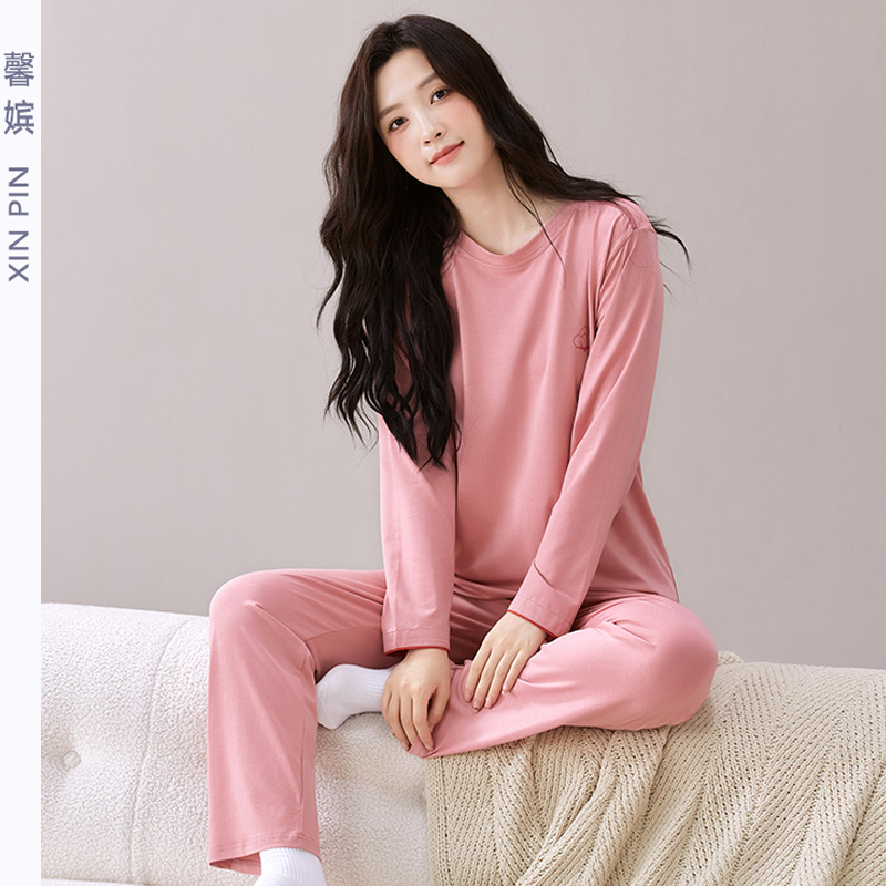 馨嫔女莫代尔棉圆领休闲长袖睡衣