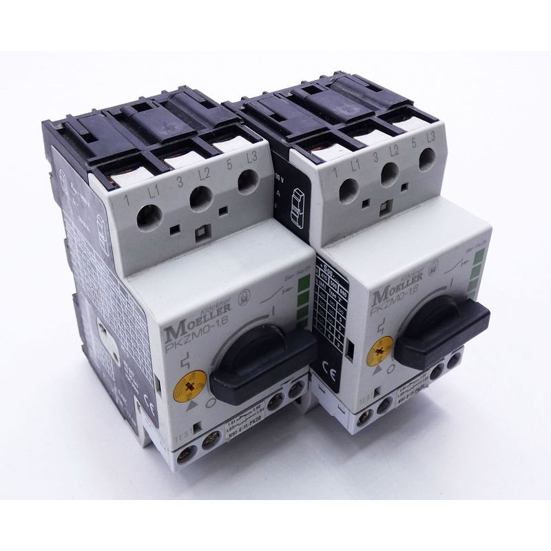 2 x Kl?ckner-Moeller PKZM0-1,6 Motorschutzschalter + NHI-E-1