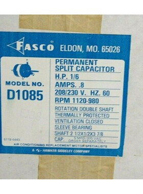 FASCO D1085 电动马达 208-230V 1/6 HP .8A 7176-2907 1120RPM 9