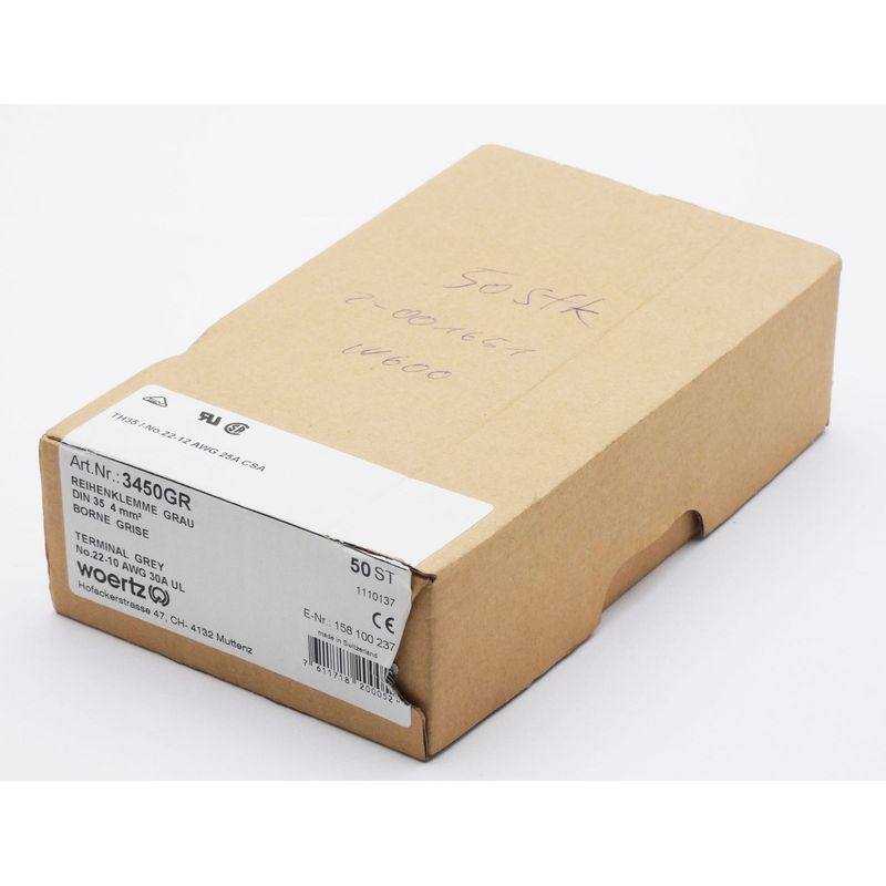 50x Woertz 3450GR Din 35 4mm2 grau Reihenklemme -unused/OVP-