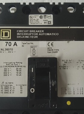 Interruptor Automtico Square D FAL36070 70A 3P 600V 250V