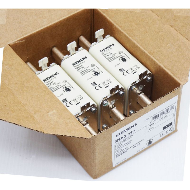 3x Siemens 3NA3 010 NH0 25A 500V Sicherungseinsatz -unused/O