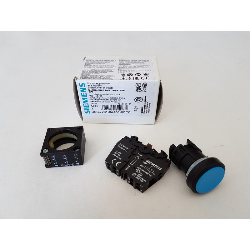 Drucktaster, 22mm, rund Kunststoff, blau 3SB3201-0AA51-0CC0