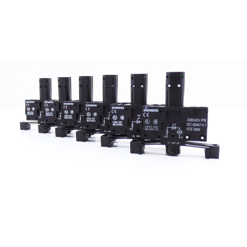 6x Siemens 3SB3 423-1PB Lampenfassung mit LED, Rot 24V AC/DC