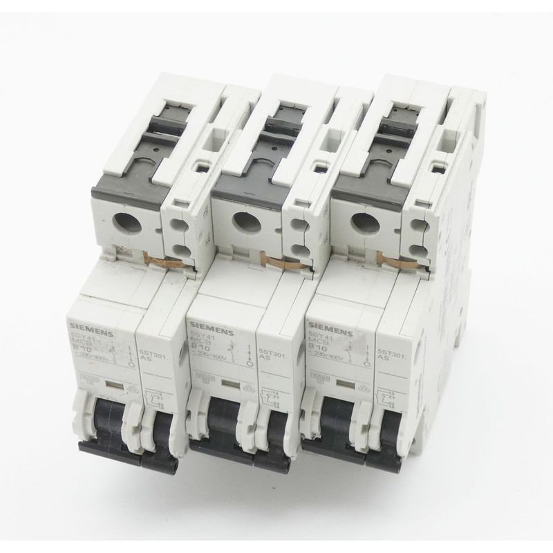 3x Siemens 5SY41 MCB B10 5SY4110-6 + 5ST301.AS 5ST3010 Schut