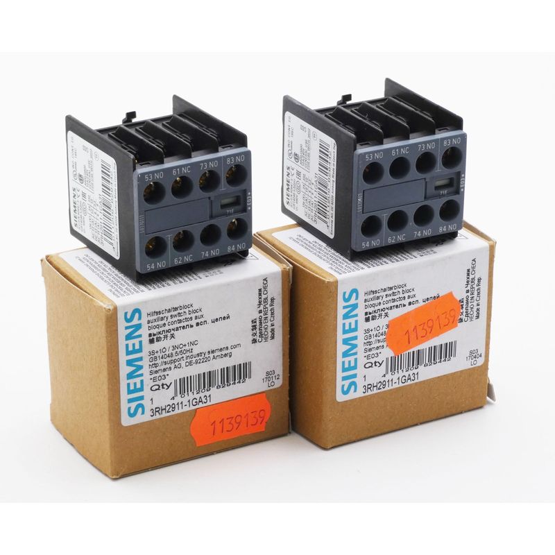 2x Siemens 3RH2911-1GA31 E:03 Hilfsschalterblock -unused/OVP