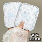 镜子折叠化妆镜ins风冰蓝雪花便携化妆镜学生随身带折叠镜梳一体