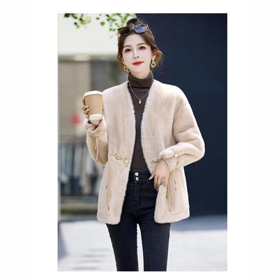 羊剪绒大衣皮毛一体外套女韩版短款复古气质加厚开衫大码妈妈装新