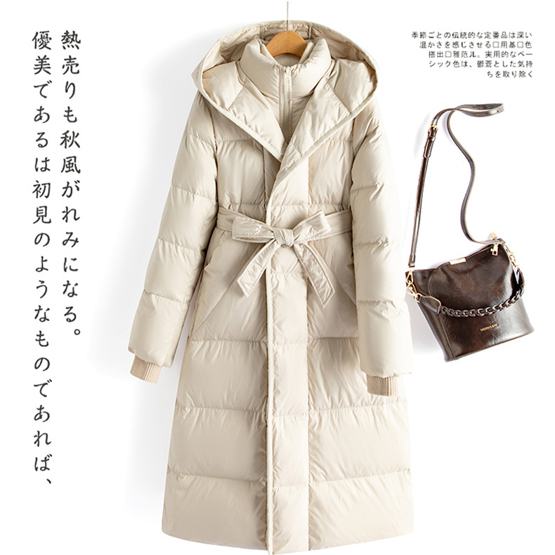 加厚羽绒服女冬中长款韩版时尚连帽修身收腰白鸭绒小个子冬装外套