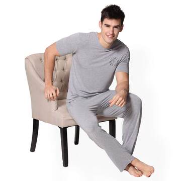 元帛祥竹纤维男士睡衣夏季短袖长裤套装 薄款