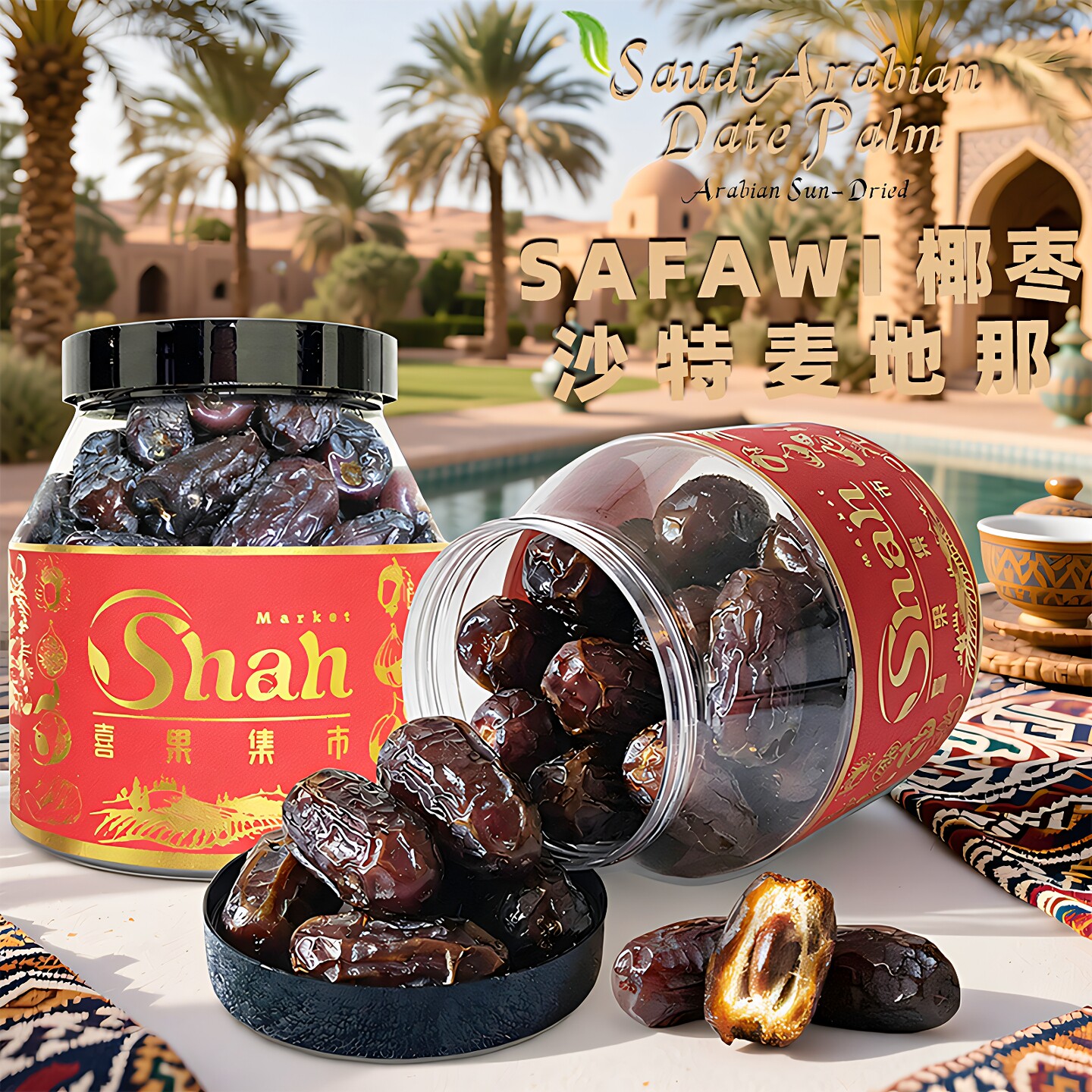 沙特SAFAWI椰枣500g罐装特级0添加进口天然黑椰枣伊朗迪拜阿联酋