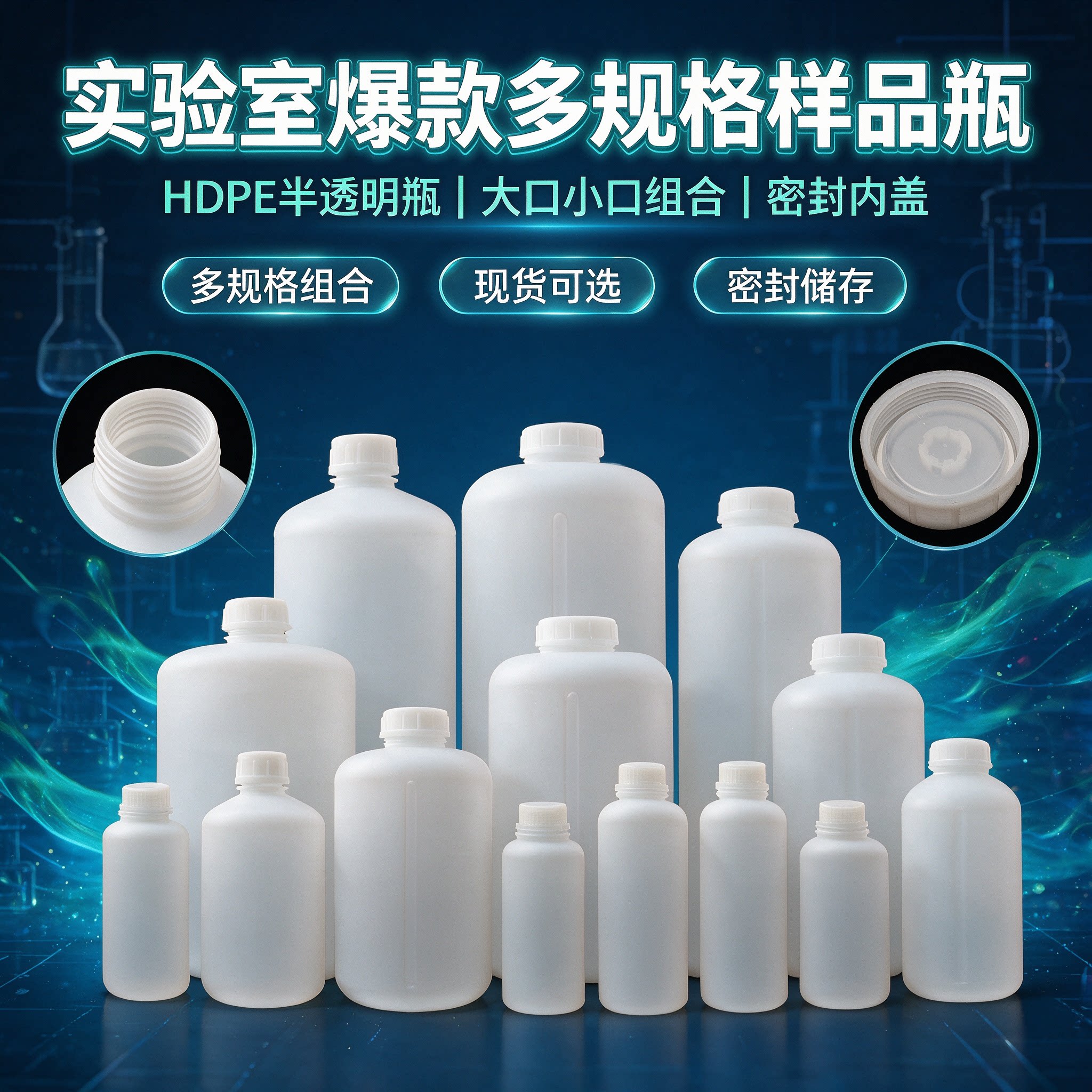 HDPE塑料小口/大口瓶塑料桶带内盖窄口瓶广口瓶试剂瓶高密度聚乙烯 2000/5000/10000ml1/2/3/5/7/9/10L无刻度