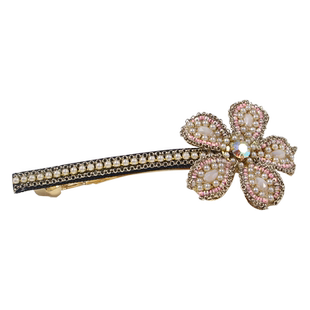 复古大花朵珍珠发夹顶夹 韩国水钻花瓣大号横夹弹簧夹 扎马尾发卡