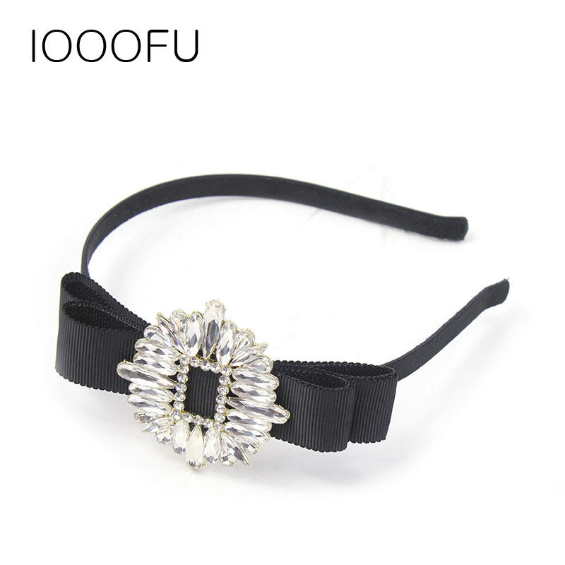 宝石水钻进口重工韩国发箍R 布艺蝴蝶结方宝石水晶坠头箍奢华饰品