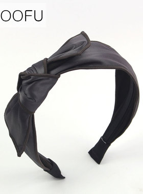韩国绸缎质感发饰 灰色气质蝴蝶结宽边发箍 头顶打结镶边复古头箍