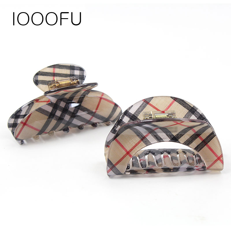 韩国格纹印花发抓夹配饰品