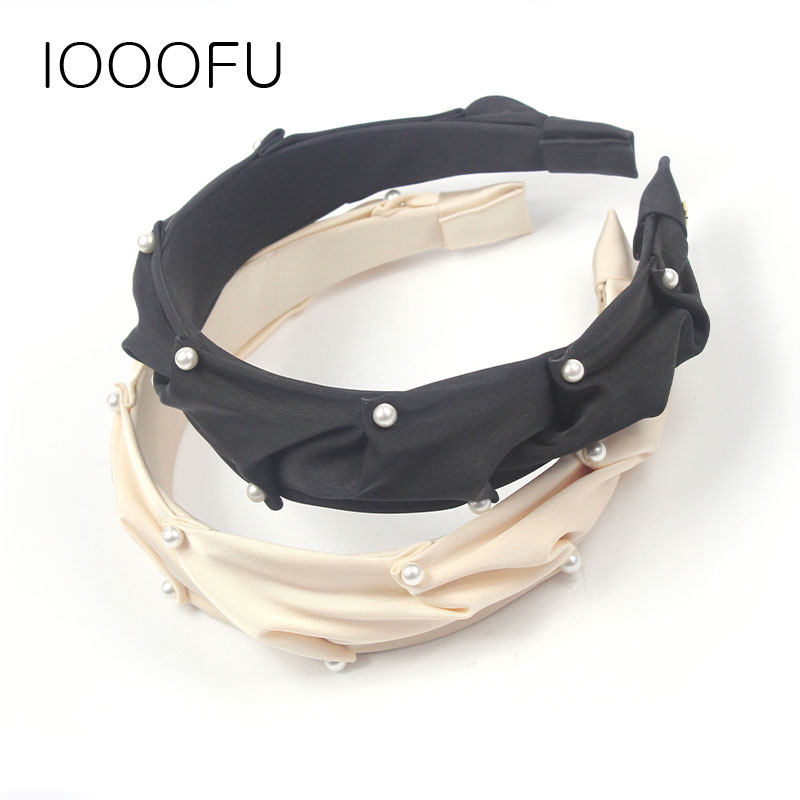 宽边头箍珍珠缎面布艺洋气淑女风