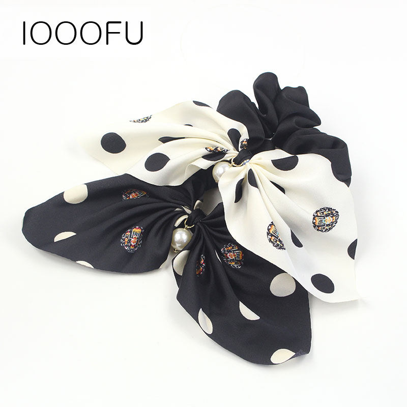 韩国波点大兔耳朵发圈缎面布艺头绳扎马尾瑞丽蝴蝶结丝绸头圈高弹