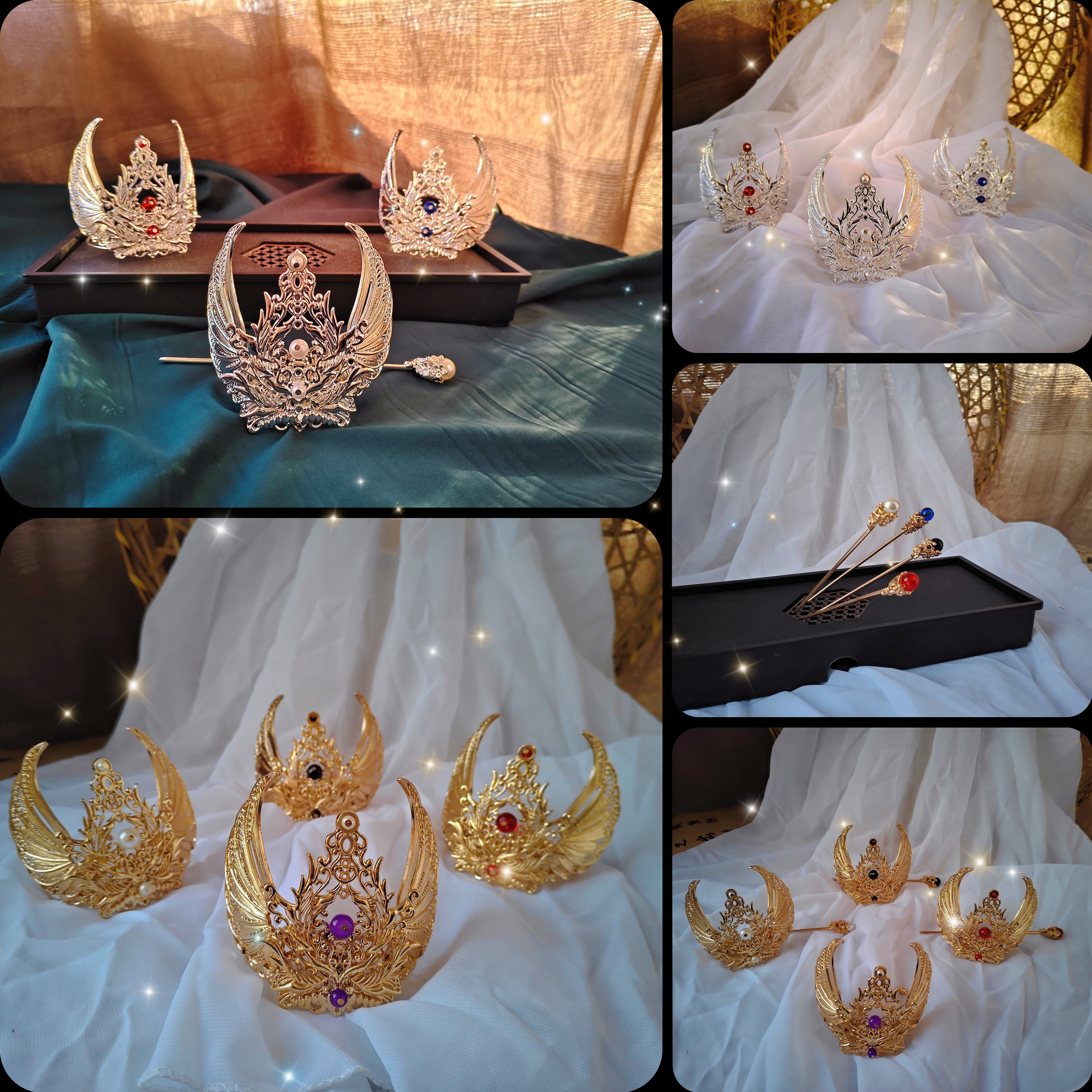 蝶谷原创古风男女通用合金质感束发冠影视古装头饰发冠发簪套装