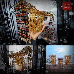 蝶谷花饰原创加大加宽凤凰涅槃女帝王冠冕