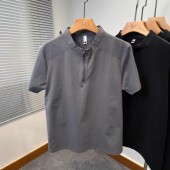半拉链亨利领短袖 男纯色潮 运动休闲拼接polo衫 t恤男2026新款 夏装