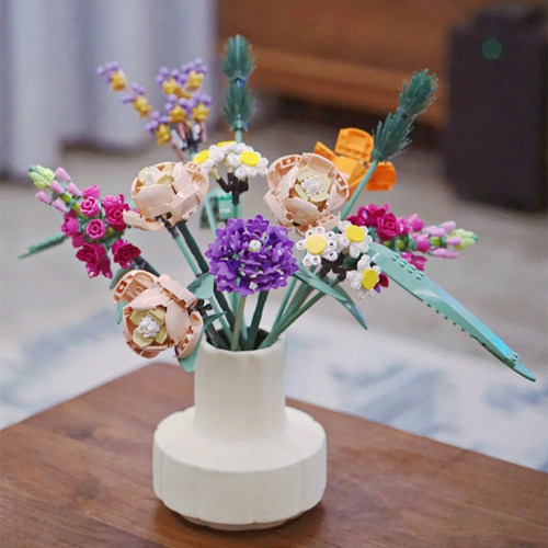 积木花束奶油陶瓷花瓶装饰摆件