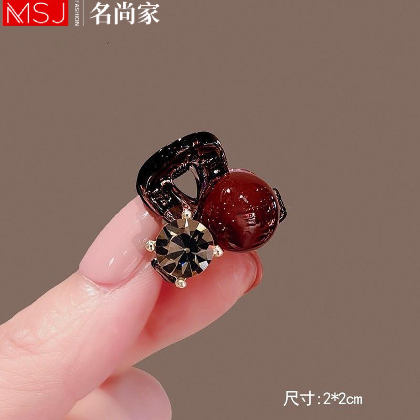 名尚家红色珍珠迷你小抓夹女发饰
