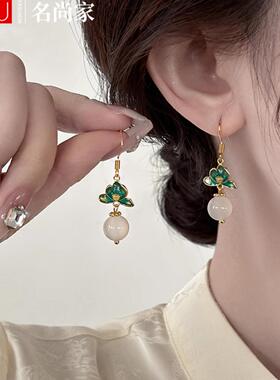 msj国风绿色花朵耳坠高级感耳环新中式耳钉小众设计古风旗袍耳饰