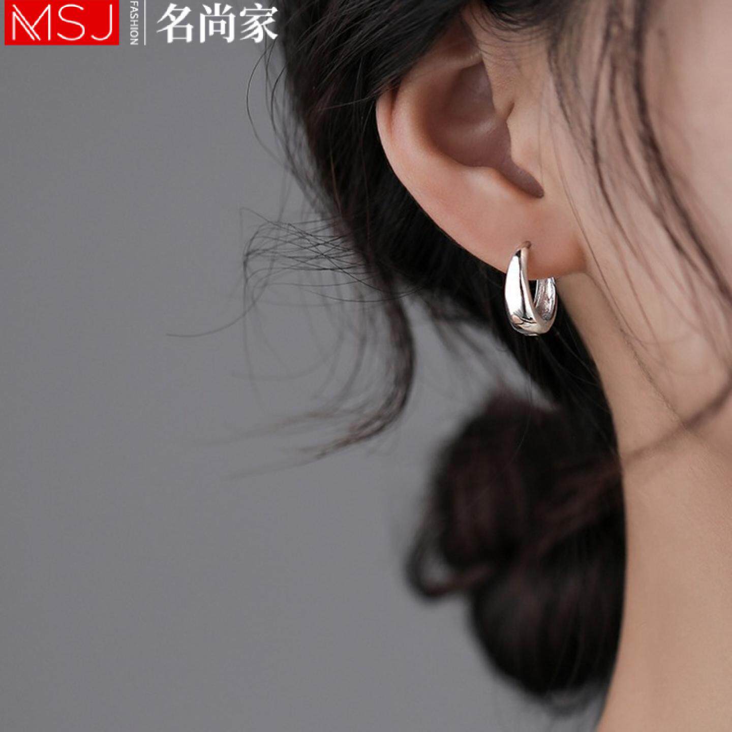 名尚家925银针素圈耳环女新款