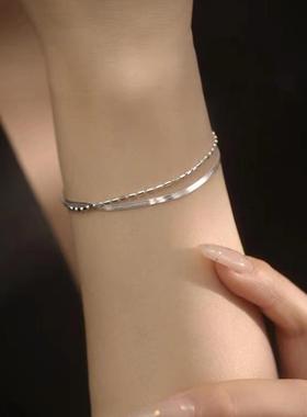925镀银扁蛇骨链双层手链女手饰