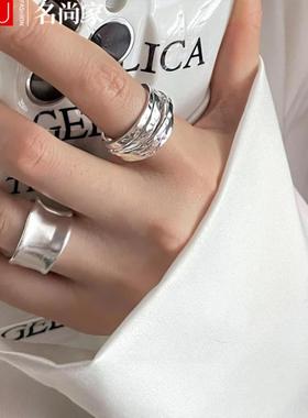 时尚宽边几何线条缠绕戒指女个性