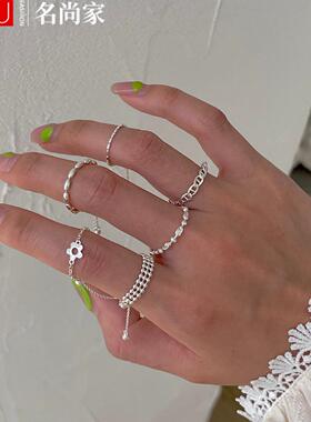 韩版S925镀银多款抽拉调节戒指女