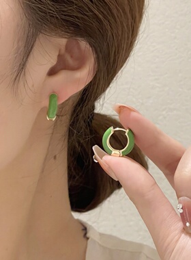 S925银针夏季小清新绿色系列耳钉百搭爱心C字耳环2026年新款耳饰