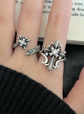 复古做旧重工镂空花朵戒指女个性