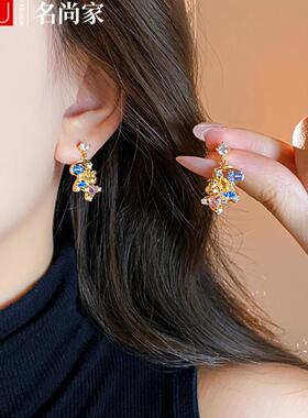 msj银针镶钻小马吊坠耳钉本命年精致气质百搭耳环轻奢高级感耳饰