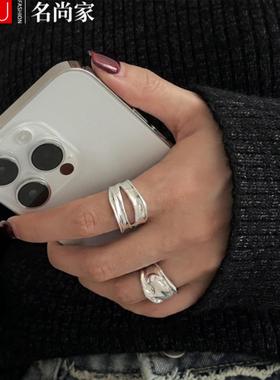 重工宽边不规则戒指女双层几何