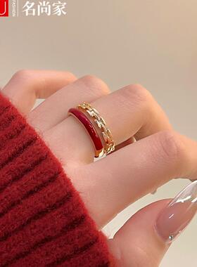 msj真金电镀滴油双层开口戒指港风复古高级感食指戒轻奢小众手饰