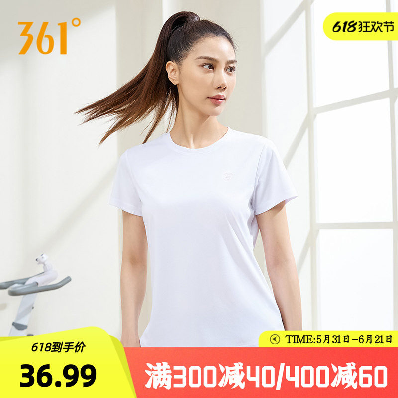 361度运动t恤女速干透气2026夏季新款361跑步健身圆领白色短袖