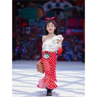 摇滚演出服潮儿童女童个性机车风时尚复古走秀港风潮服喇叭裤T台