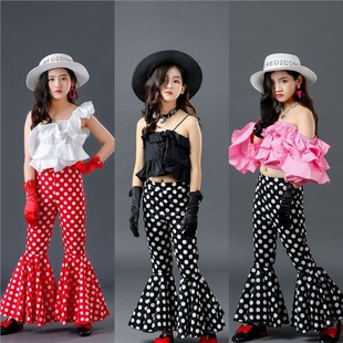 风演出服时尚机车潮服摇滚复古ins走秀波点个性T台女童喇叭裤港风